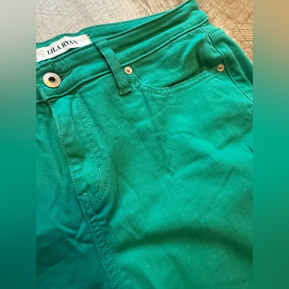 Lila Ryan size 31 mid-rise skinny ankle, teal green jeans - Picture 5 of 12